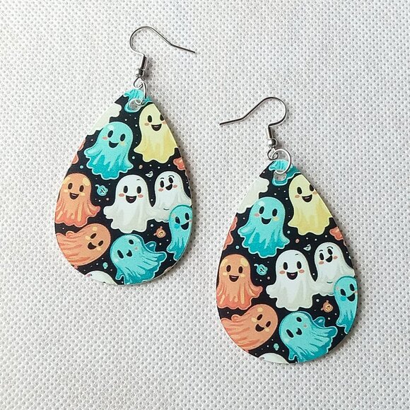 Cute Ghost Earrings, Fun Halloween Teardrop Earrings, Halloween Party Earrings - Picture 1 of 2